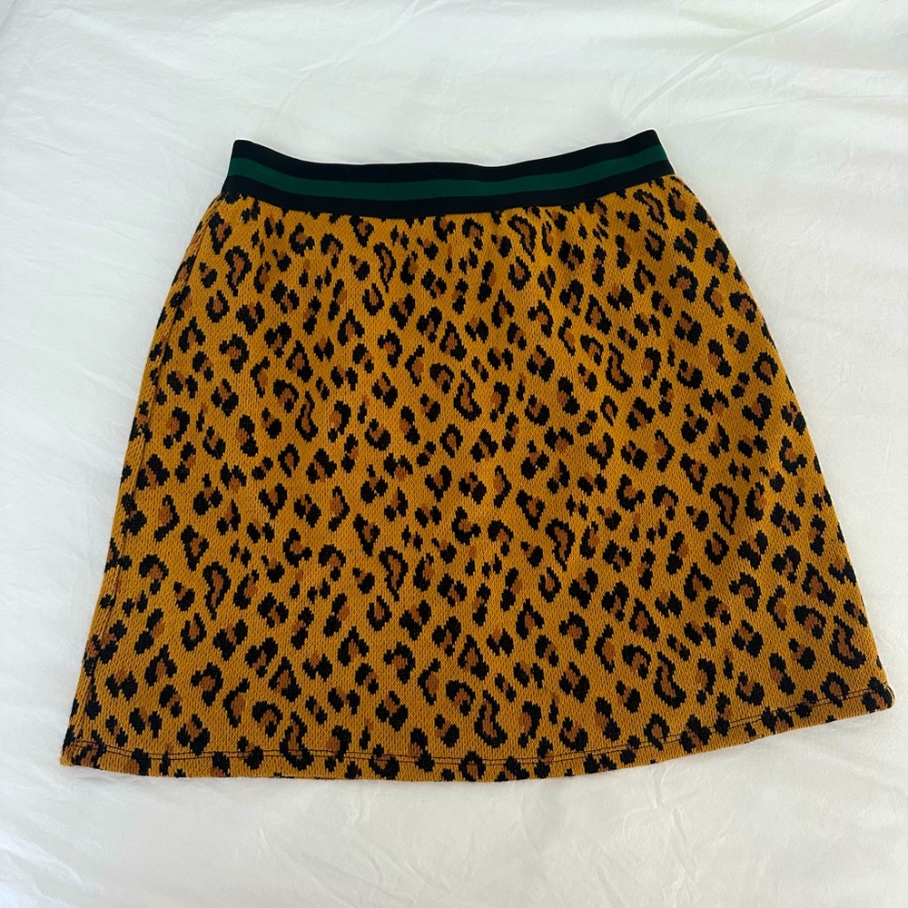 THML knit leopard skirt with stripe elastic waistband